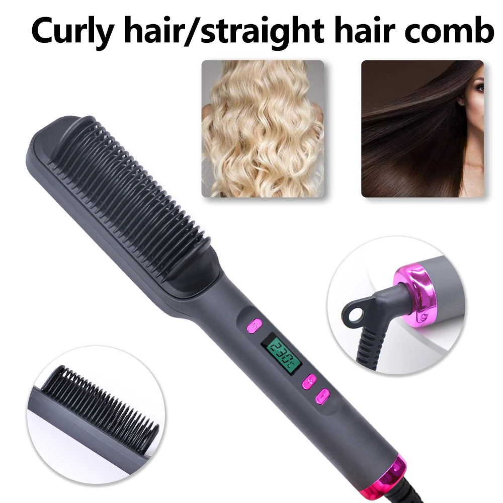 Curler Hot Comb 3 in 1 Hair Straightener Brush Heating Comb Straightener Electric Hair Straightening and Curly Iron Brush Comb