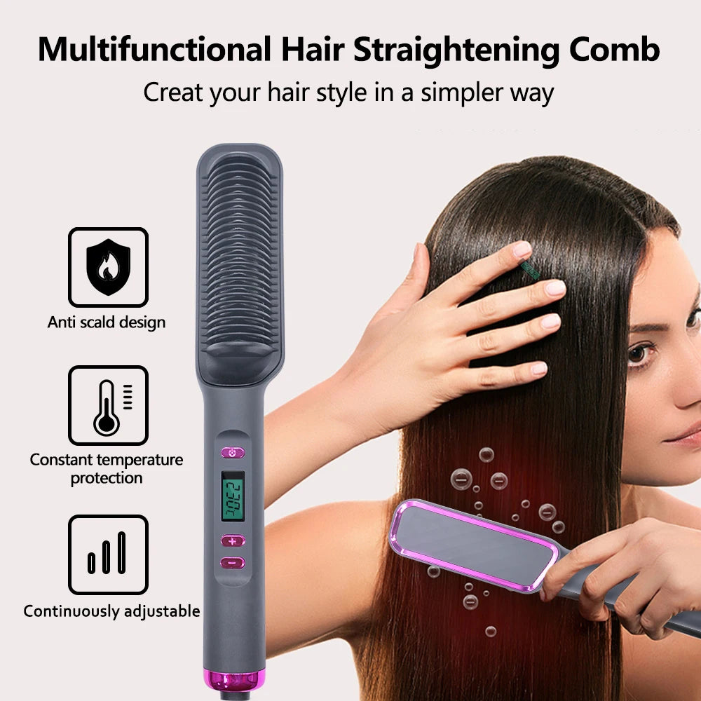 Curler Hot Comb 3 in 1 Hair Straightener Brush Heating Comb Straightener Electric Hair Straightening and Curly Iron Brush Comb