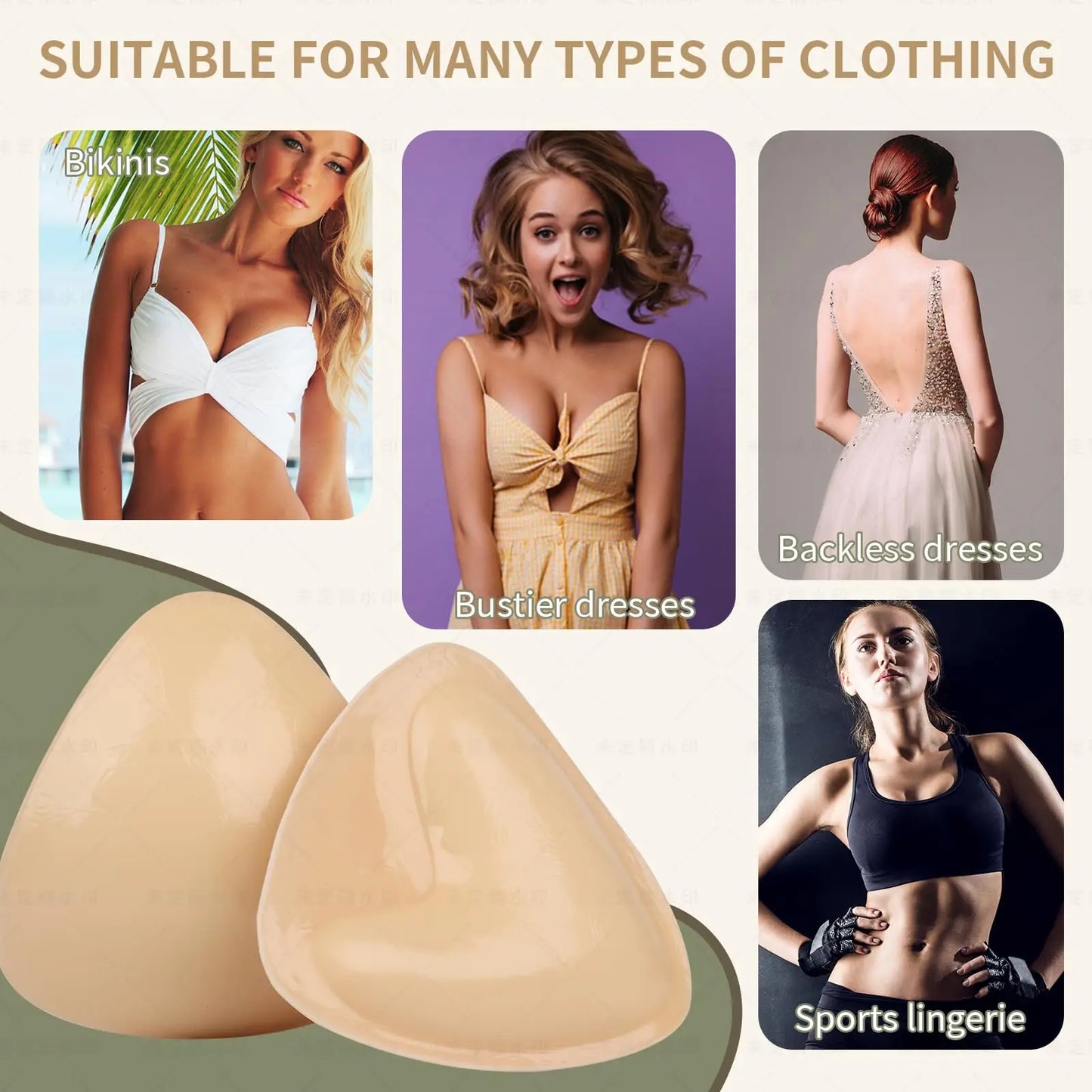 2024 New Hot Double Sided Adhesive Sticky Bra Inserts Push up Thick Sponge Breast Lift Pads Women Swimsuit Bikini Cup Enhancer