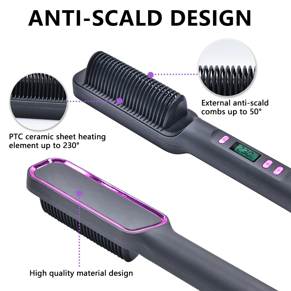 Curler Hot Comb 3 in 1 Hair Straightener Brush Heating Comb Straightener Electric Hair Straightening and Curly Iron Brush Comb